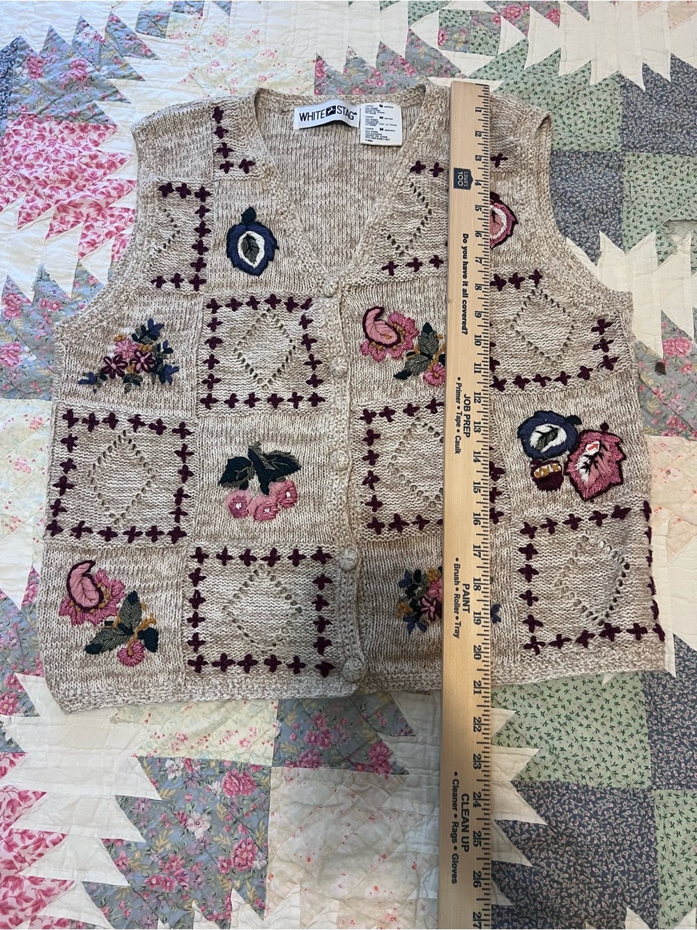 White Stag Vintage Embroidered Floral Knit Vest Medium - Picture 6 of 7